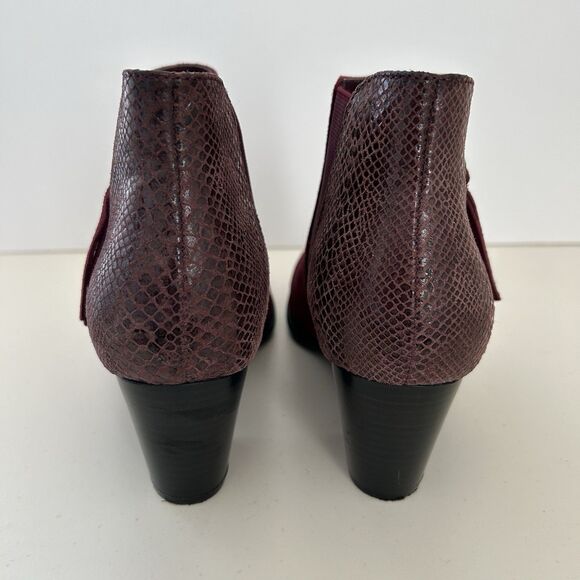 Vionic Anne Boots Burgundy Red Suede Python Block Heel Boots Womens 9.5 Booties - Picture 5 of 10